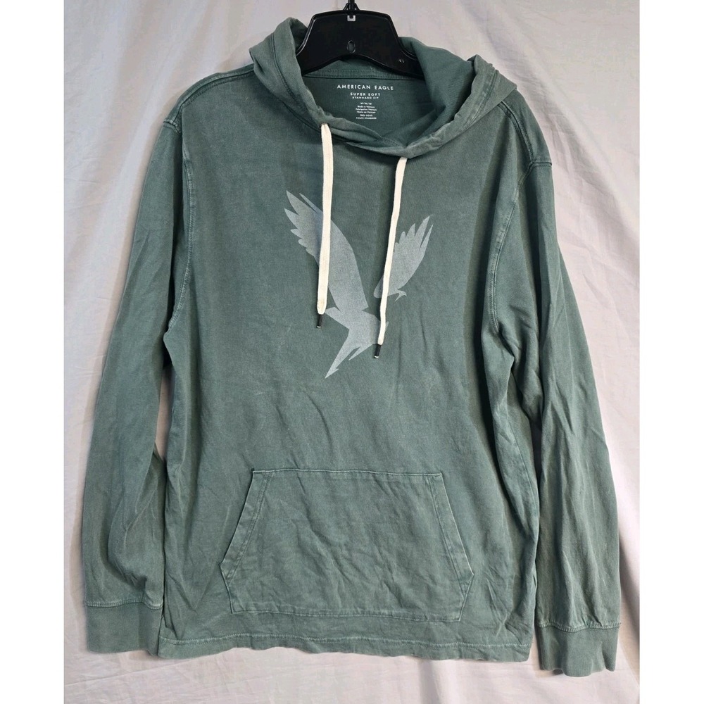 AMERICAN EAGLE Dark Green M Light Hoodie Long Sleeves Drawstrings